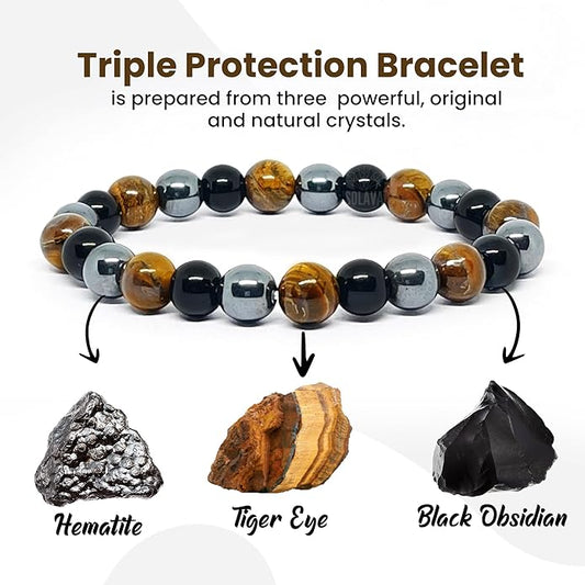 Navohm Triple Protection Bracelet – Natural Certified Stones for Power, Protection & Luck