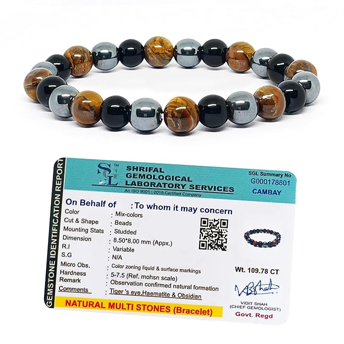 Navohm Triple Protection Bracelet – Natural Certified Stones for Power, Protection & Luck