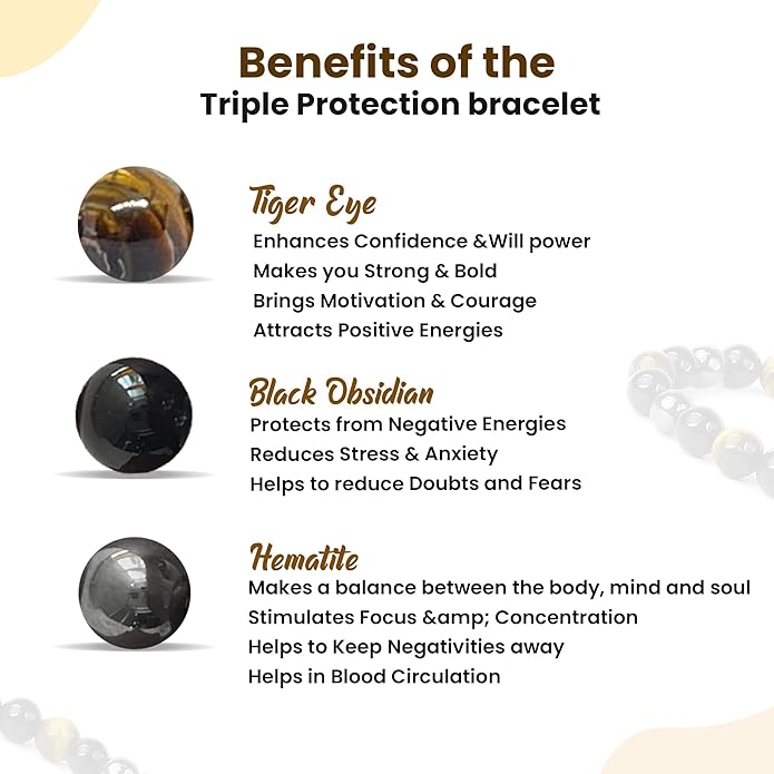 Navohm Triple Protection Bracelet – Natural Certified Stones for Power, Protection & Luck