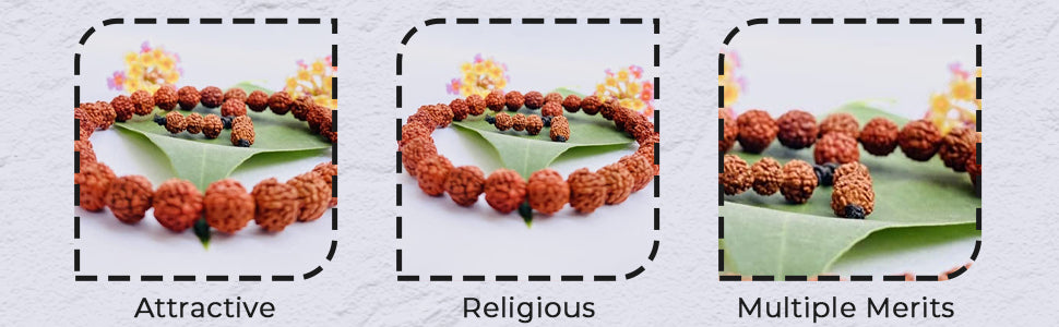 Navohm Handmade Rudraksha Reiki Bracelet – Pack of 3 for Meditation, Chakra Healing & Daily Wear (Unisex, Brown)